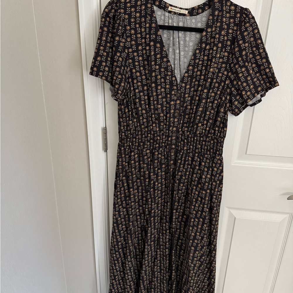 Marine Layer Black and White Patterned Midi Dress